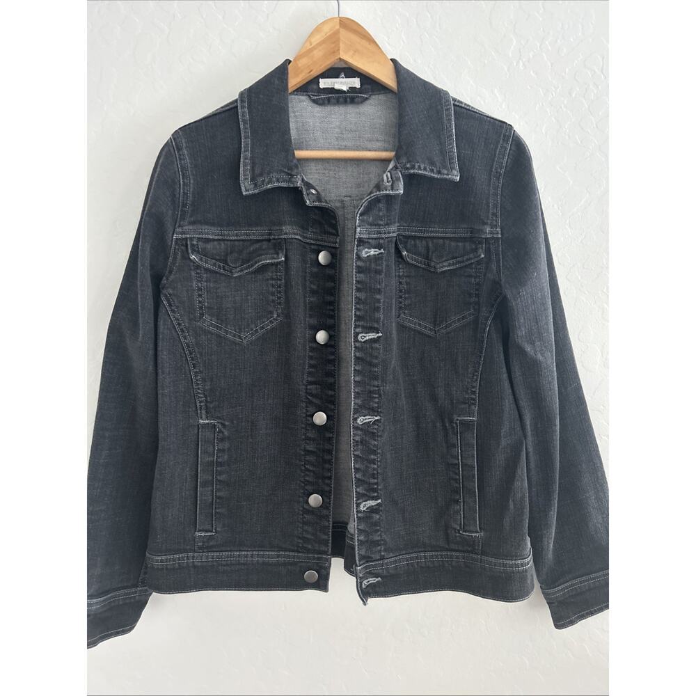 Eileen Fisher Denim Jean Jacket Gray Black Organic Cotton Stretch Trucker USA S